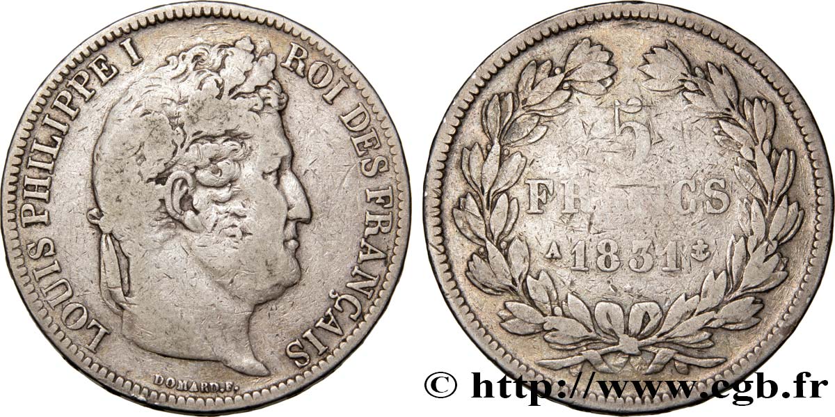 5 francs Ier type Domard, tranche en relief 1831 Paris F.320/1 BC20 