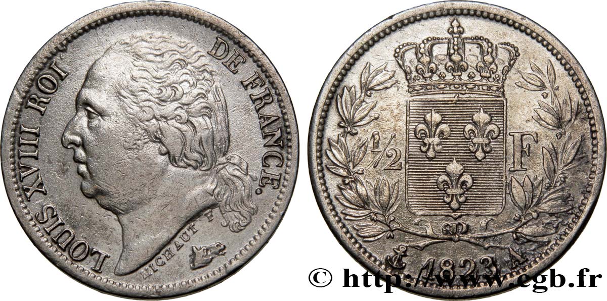 1/2 franc Louis XVIII 1823 Paris F.179/34 TTB48 