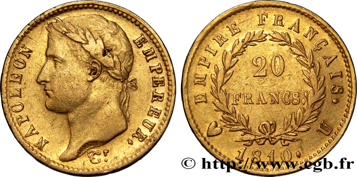 20 francs or Napoléon tête laurée, Empire français 1810 Turin F.516/14 TTB45 