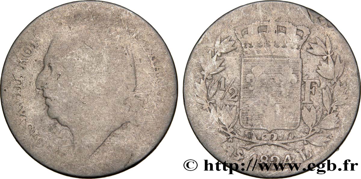 1/2 franc Louis XVIII 1824 Bayonne F.179/49 AB3