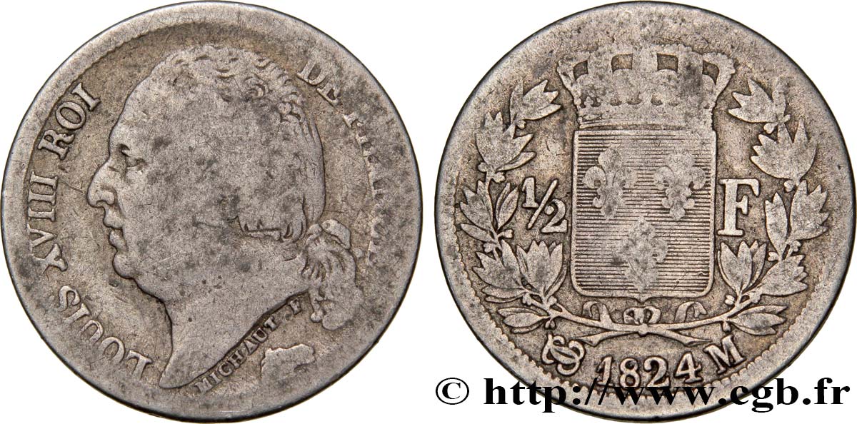 1/2 franc Louis XVIII 1824 Toulouse F.179/50 S22 