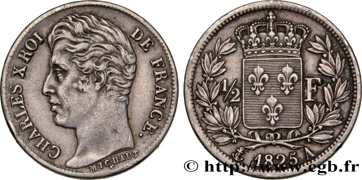 1/2 franc Charles X 1825 Paris F.180/1 TTB48