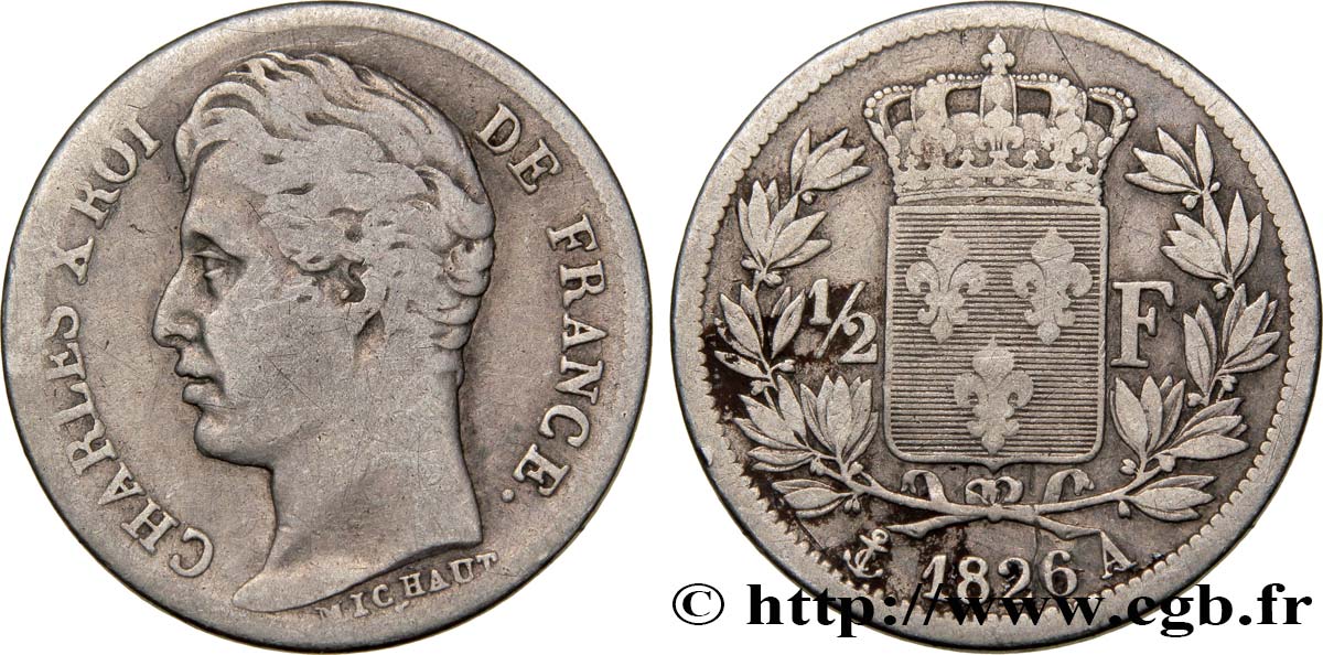 1/2 franc Charles X 1826 Paris F.180/2 TB20