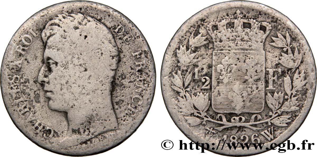 1/2 franc Charles X 1826 Lille F.180/12 B10