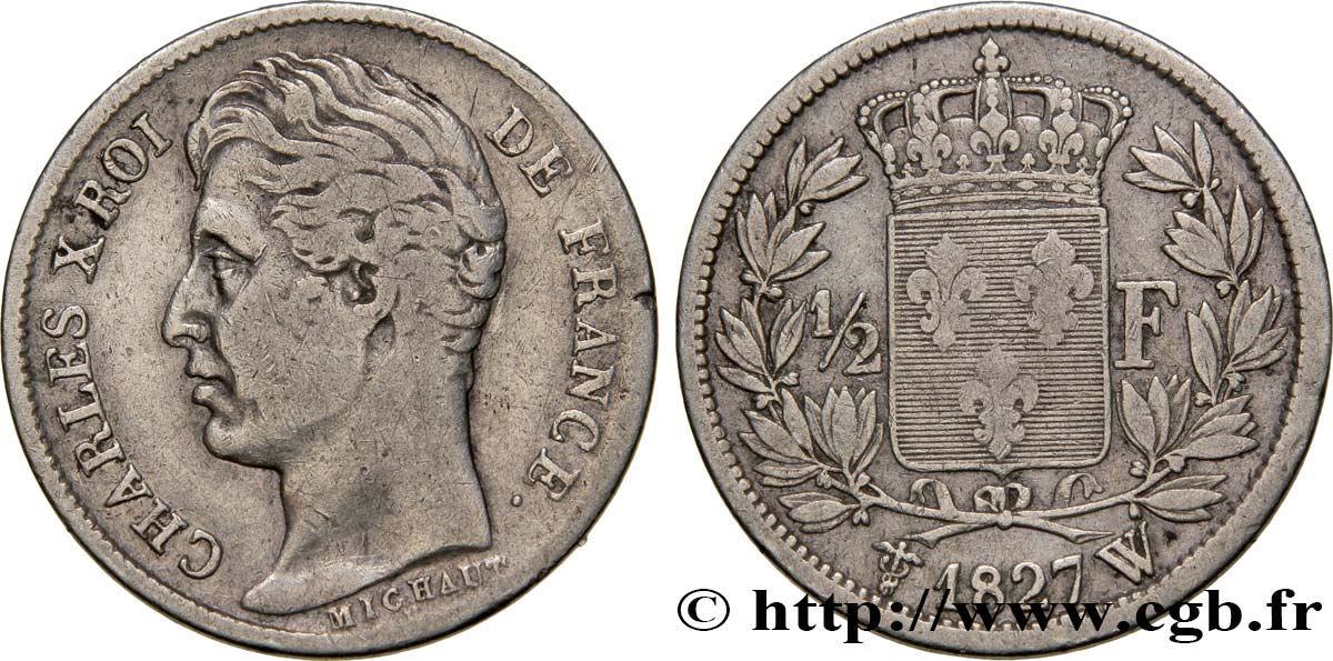 1/2 franc Charles X 1827 Lille F.180/24 VF25 