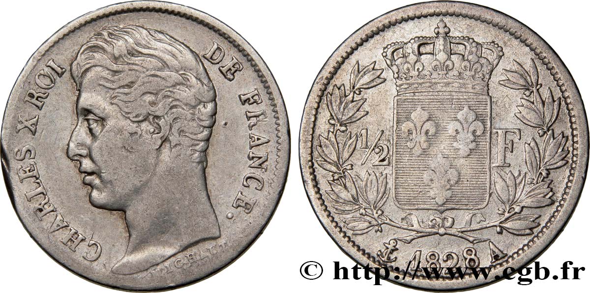 1/2 franc Charles X 1828 Paris F.180/25 TB30 