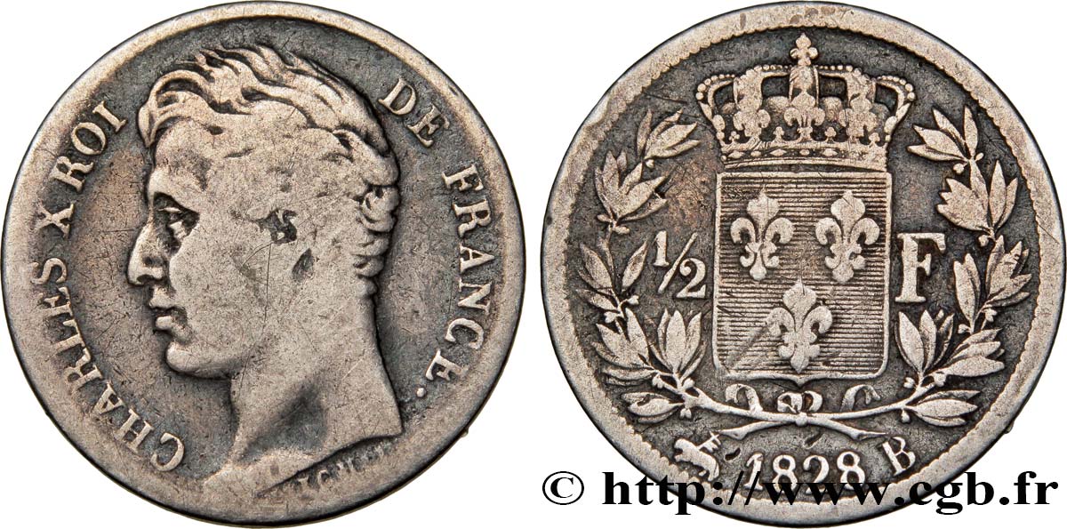 1/2 franc Charles X 1828 Rouen F.180/26 BC22 