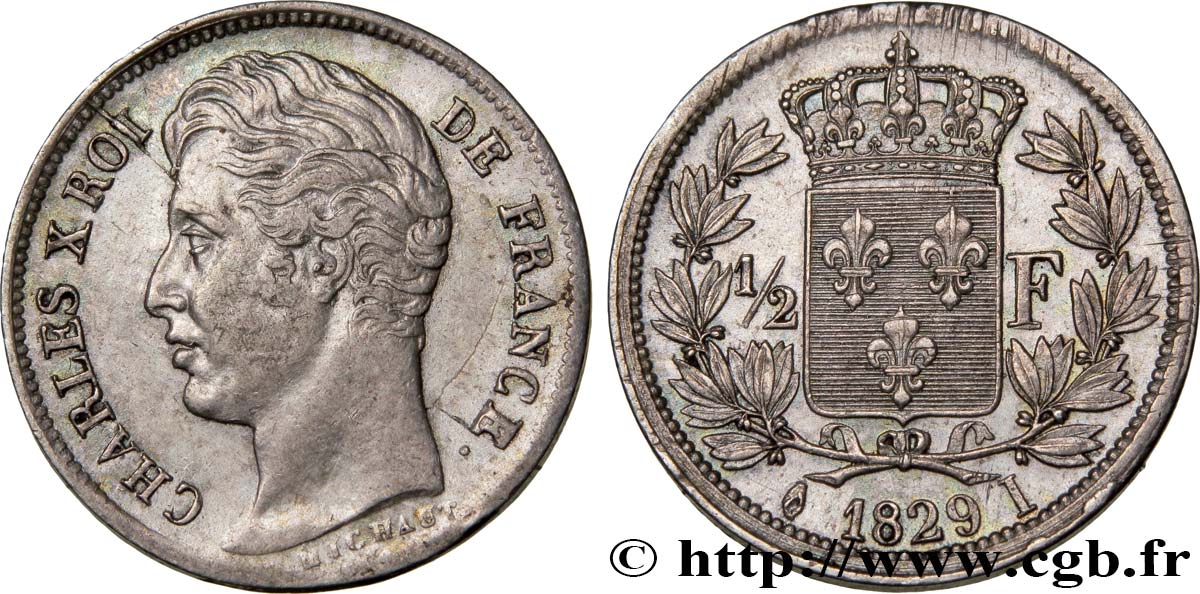 1/2 franc Charles X 1829 Limoges F.180/42 AU50 