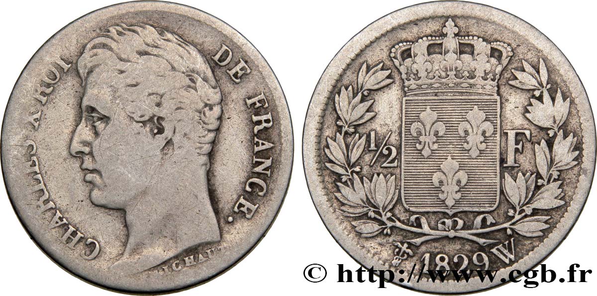 1/2 franc Charles X 1829 Lille F.180/49 S22 