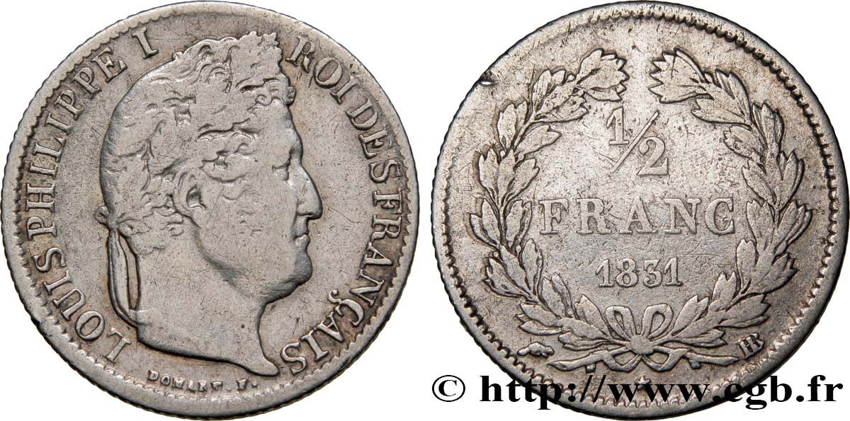 1/2 franc Louis-Philippe 1831 Strasbourg F.182/3 TB25 