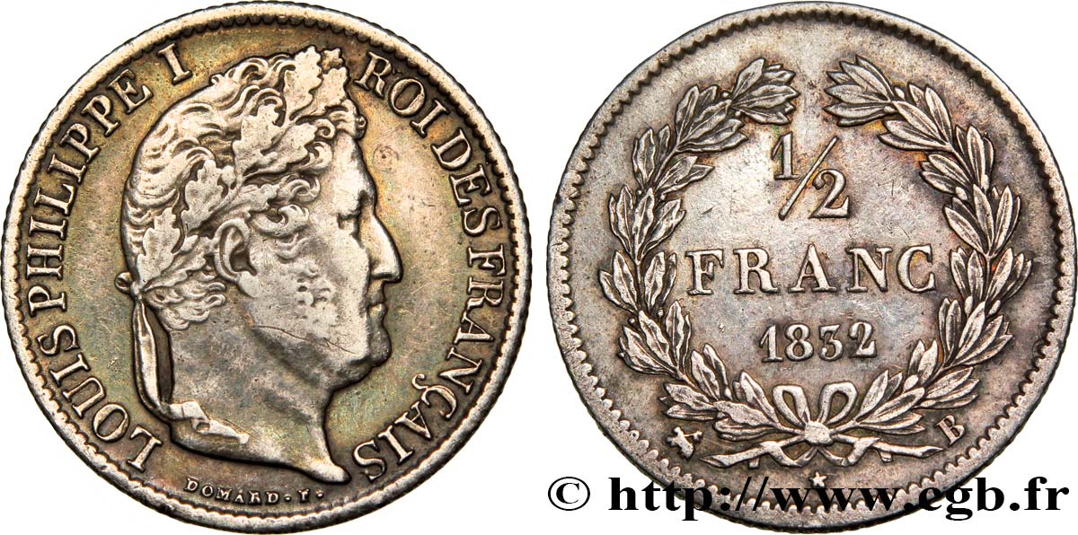 1/2 franc Louis-Philippe 1832 Rouen F.182/16 AU50 