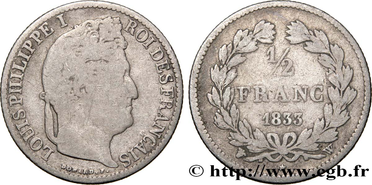 1/2 franc Louis-Philippe 1833 Lille F.182/39 VG10 