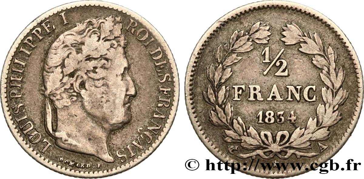 1/2 franc Louis-Philippe 1834 Paris F.182/40 MB35 