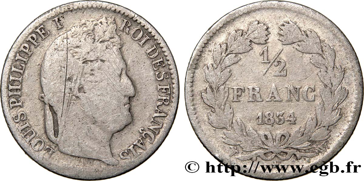 1/2 franc Louis-Philippe 1834 Lille F.182/52 VG10 
