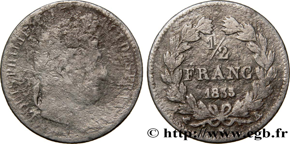 1/2 franc Louis-Philippe 1835 Paris F.182/54 B6 