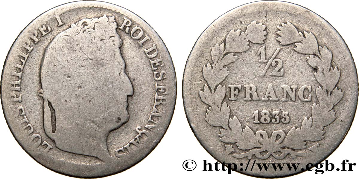 1/2 franc Louis-Philippe 1835 Lille F.182/61 VG8 