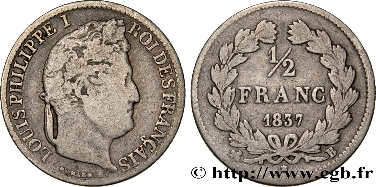 1/2 franc Louis-Philippe 1837 Rouen F.182/68 VF20 