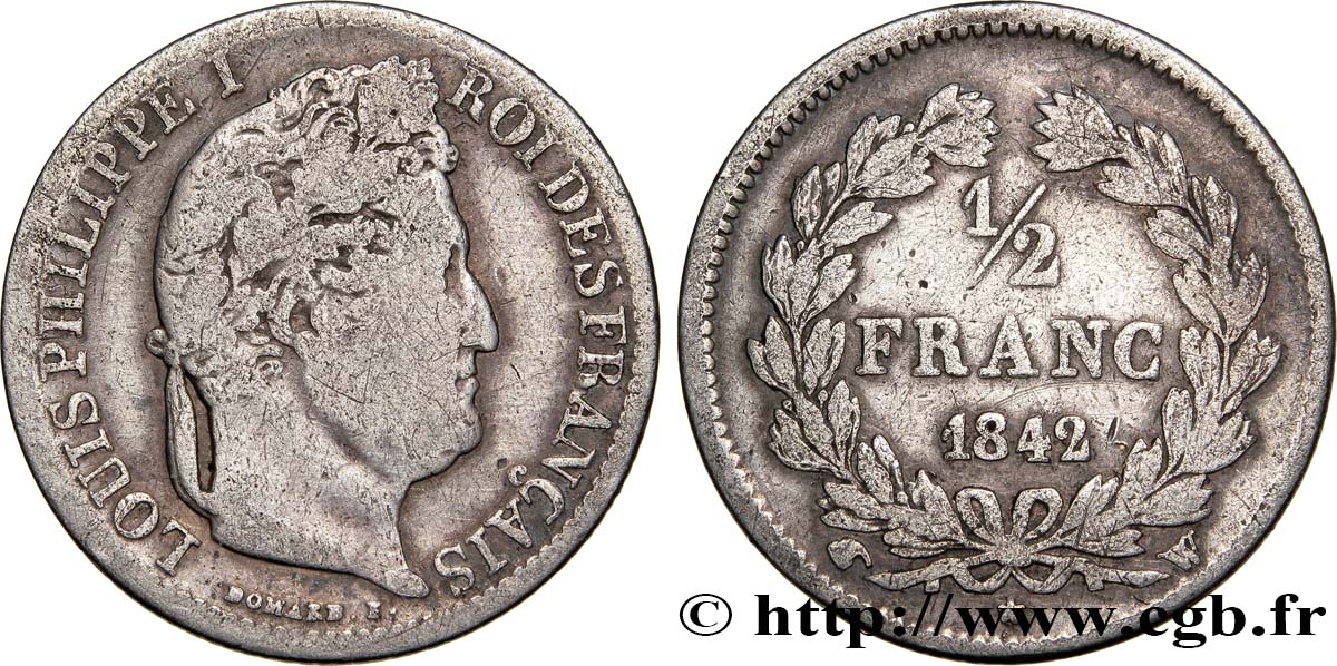 1/2 franc Louis-Philippe 1842 Lille F.182/98 VF20 