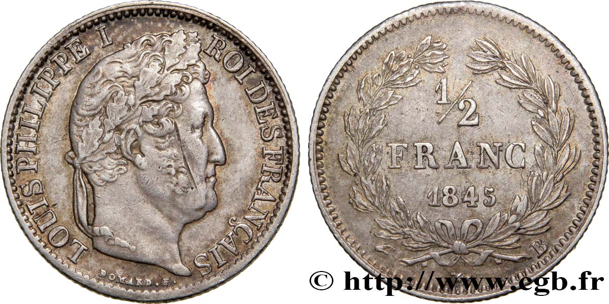 1/2 franc Louis-Philippe 1845 Rouen F.182/109 XF48 