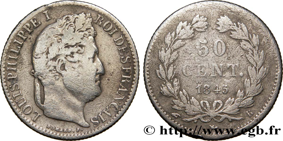 50 centimes Louis-Philippe 1845 Rouen F.183/2 VF20 