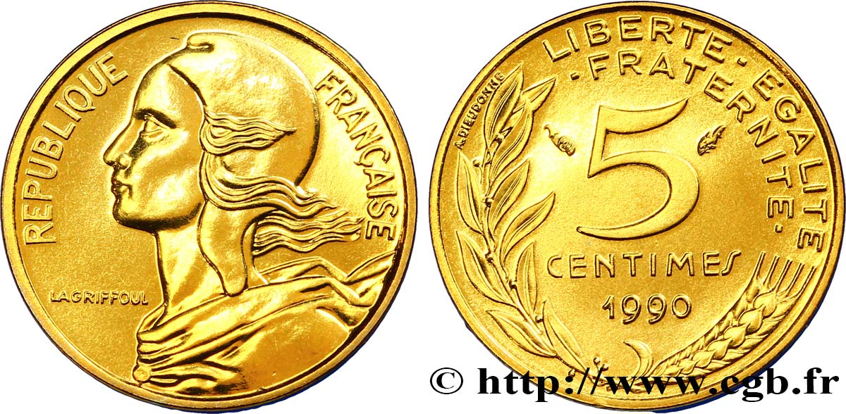 5 centimes Marianne 1990 Pessac F.125/26 MS68 