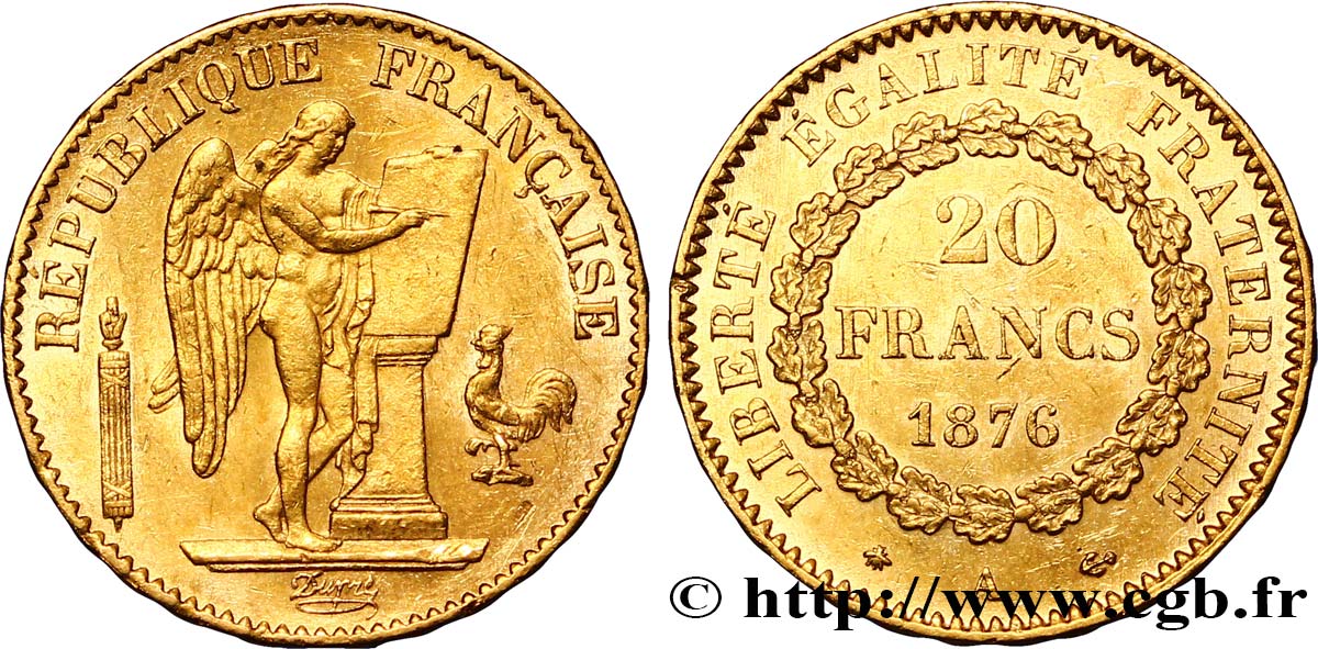 20 francs or Génie, Troisième République 1876 Paris F.533/4 SS50 