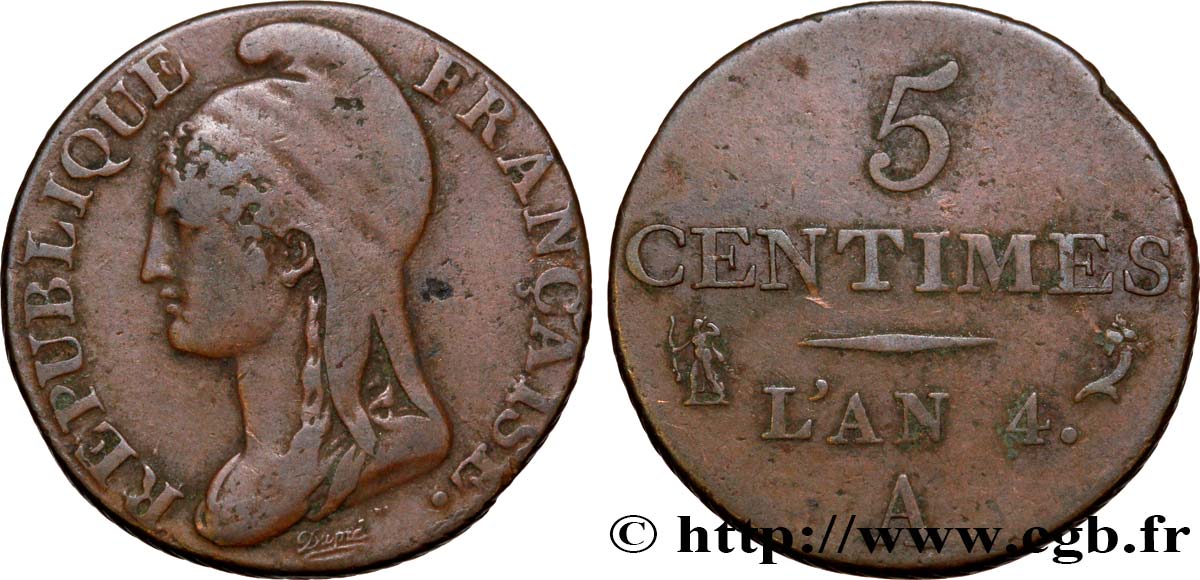5 centimes Dupré, petit module 1796 Paris F.113/1 S35 