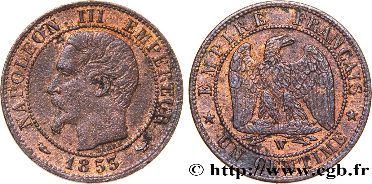 Un centime Napoléon III, tête nue 1853 Lille F.102/8 MBC45 