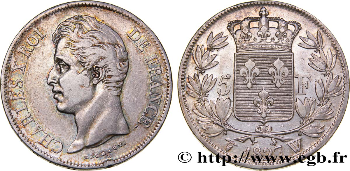 5 francs Charles X, 2e type 1827 Lille F.311/13 SS45 