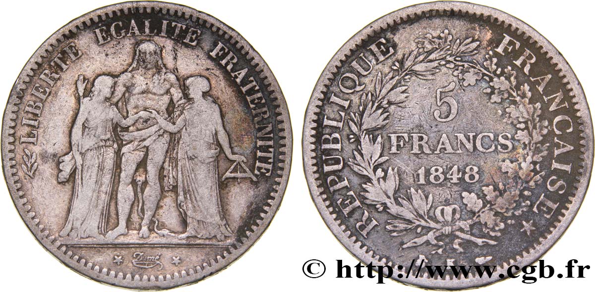 5 francs Hercule, IIe République 1848 Bordeaux F.326/4 S20 
