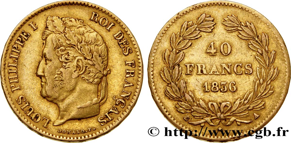 40 francs or Louis-Philippe 1836 Paris F.546/9 XF45 