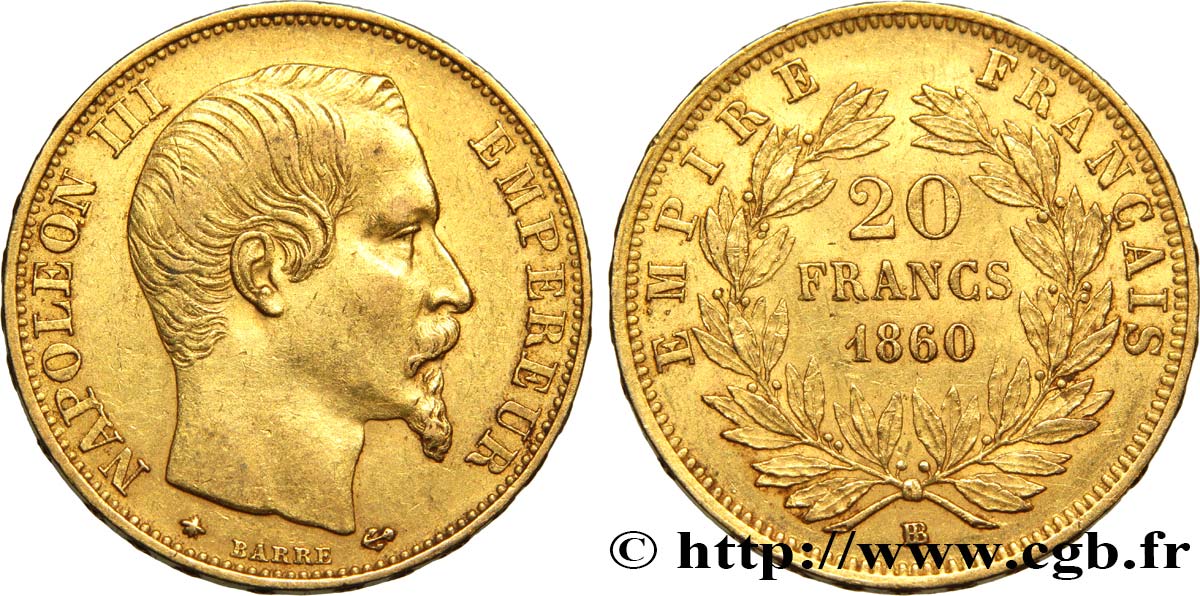 20 francs or Napoléon III, tête nue 1860 Strasbourg F.531/20 BB48