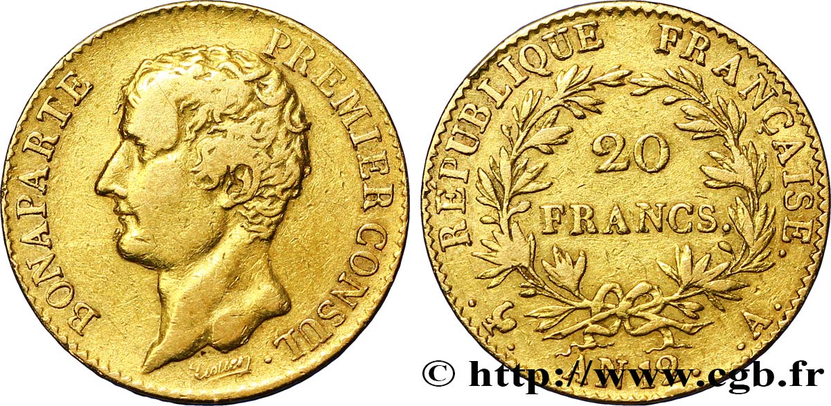 20 francs or Bonaparte Premier Consul 1804 Paris F.510/2 VF35 