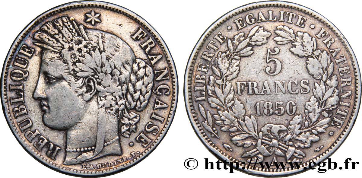 5 francs Cérès, IIe République 1850 Paris F.327/4 TB30 
