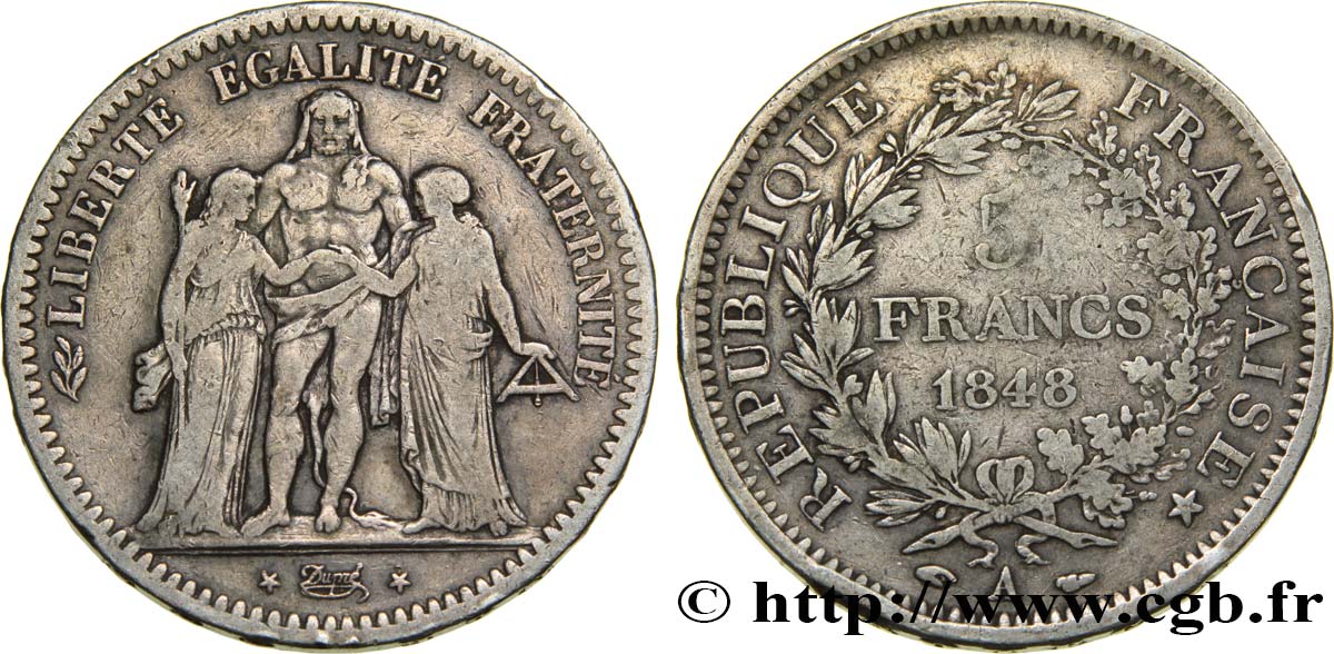 5 francs Hercule, IIe République 1848 Paris F.326/1 VF25 