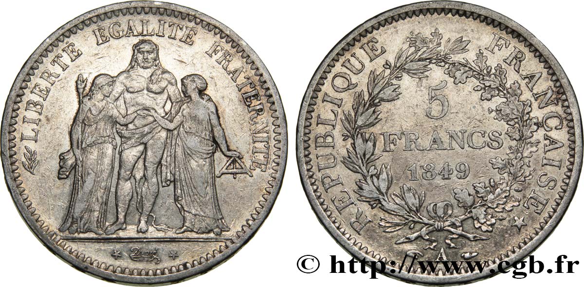 5 francs Hercule, IIe République 1849 Paris F.326/5 VF30 