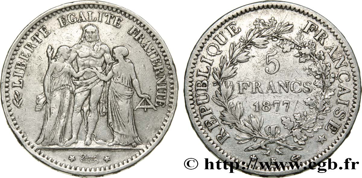 5 francs Hercule 1877 Bordeaux F.334/20 VF25 