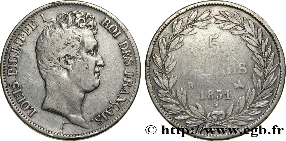 5 francs type Tiolier avec le I, tranche en creux 1831 Rouen F.315/15 TB25 