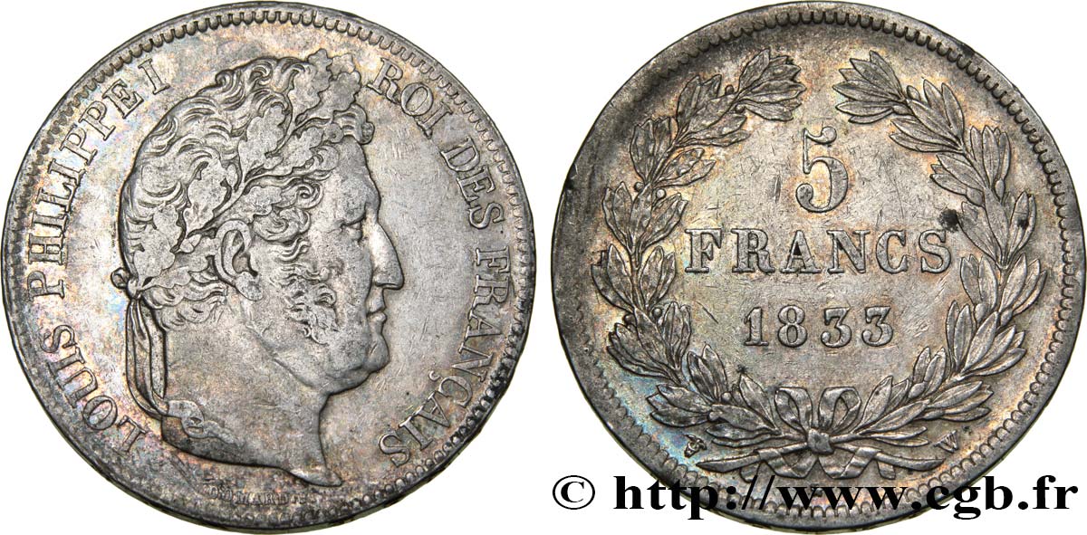 5 francs IIe type Domard 1833 Lille F.324/28 VF25 