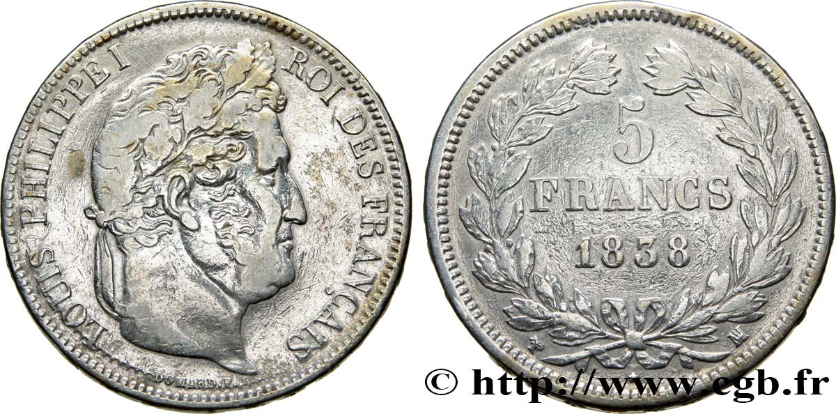 5 francs IIe type Domard 1838 Marseille F.324/73 TB+ 