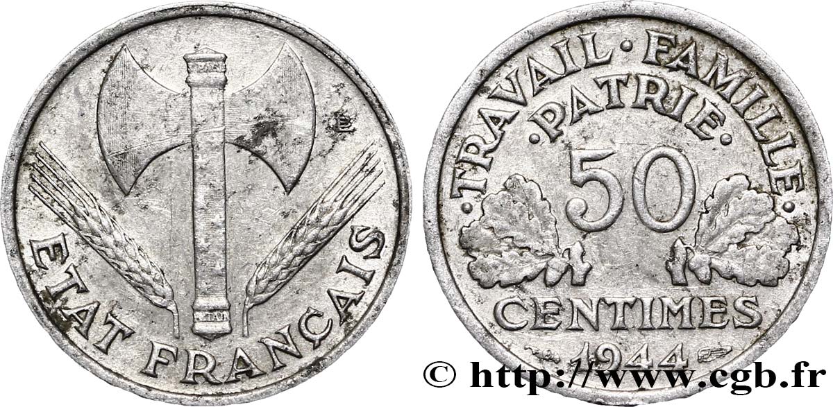 50 centimes Francisque, légère 1944 F.196/4 MB35