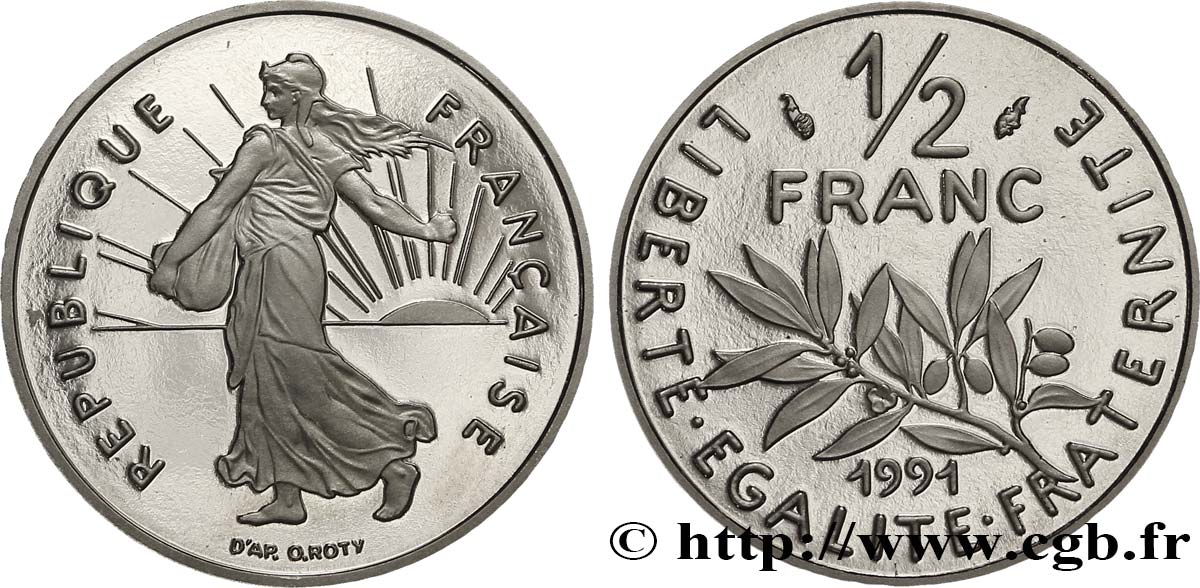 1/2 franc Semeuse, BE (Belle Épreuve) 1991 Pessac F.198/30 var. MS65
