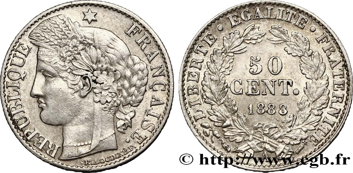 50 centimes Cérès, IIIe République 1888 Paris F.189/13 AU52 