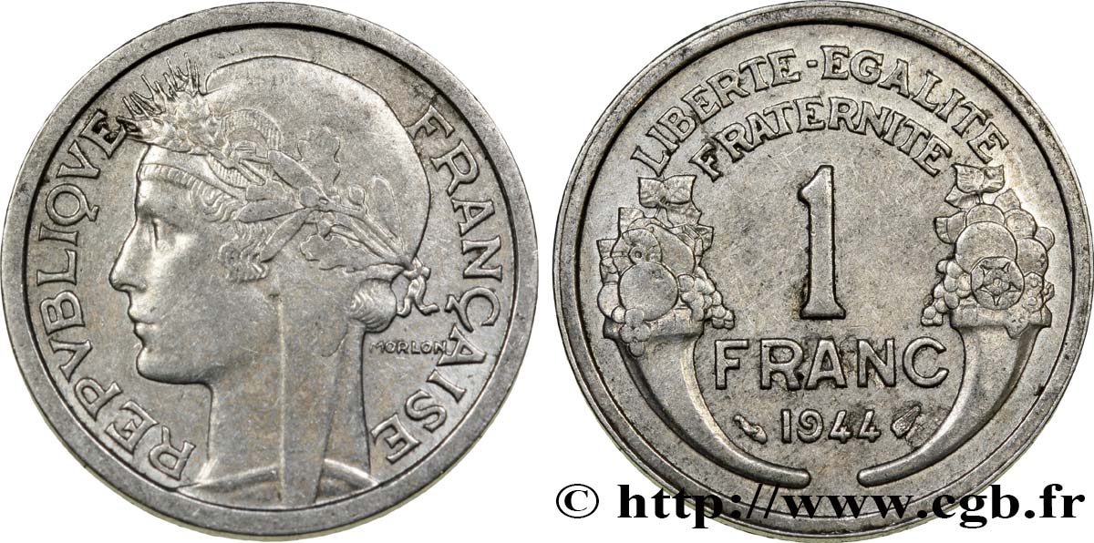 1 franc Morlon, légère 1944 Paris F.221/3 AU53 