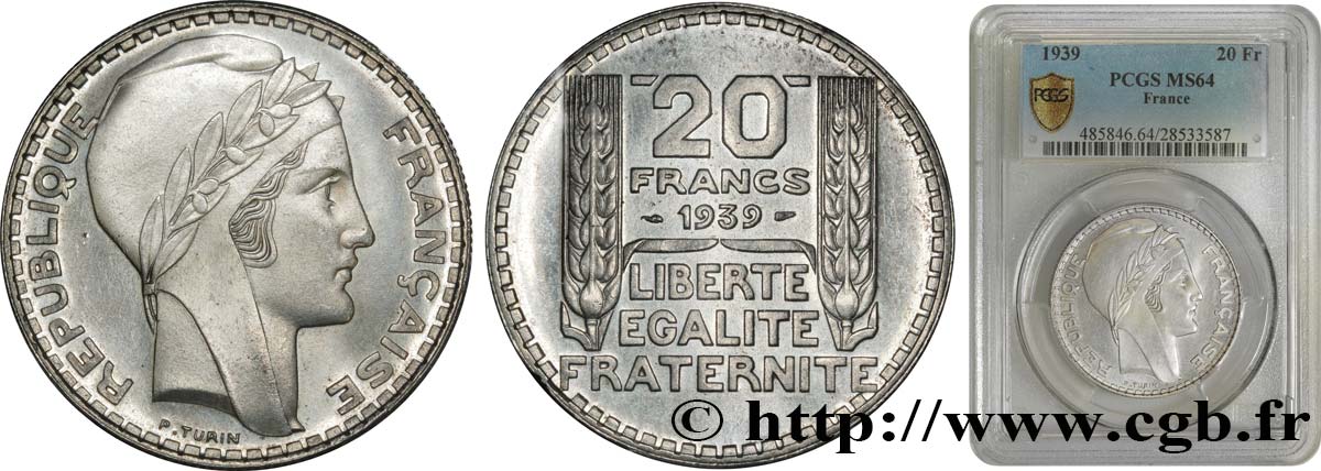 20 francs Turin 1939  F.400/10 fST64 PCGS