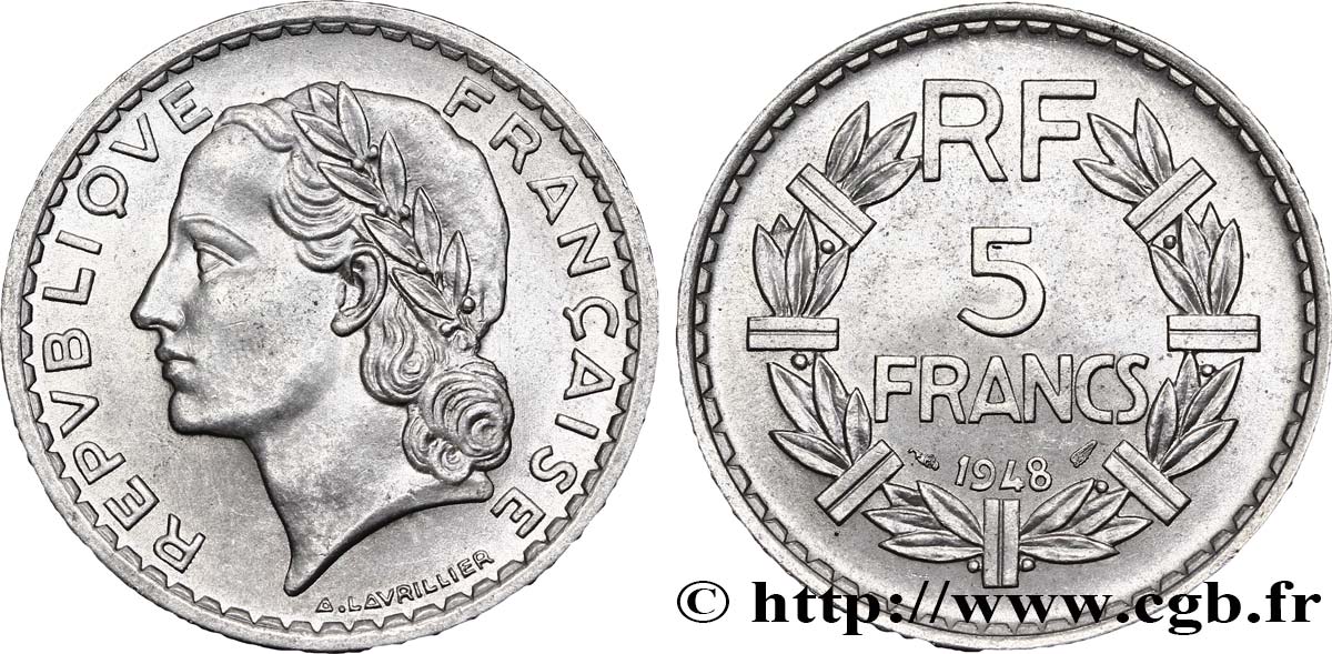 5 francs Lavrillier, aluminium 1948  F.339/13 SPL63 