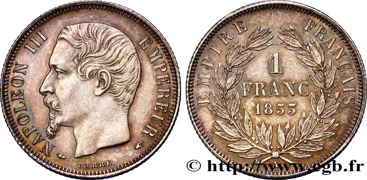 1 franc Napoléon III, tête nue 1853 Paris F.214/1 SUP60 