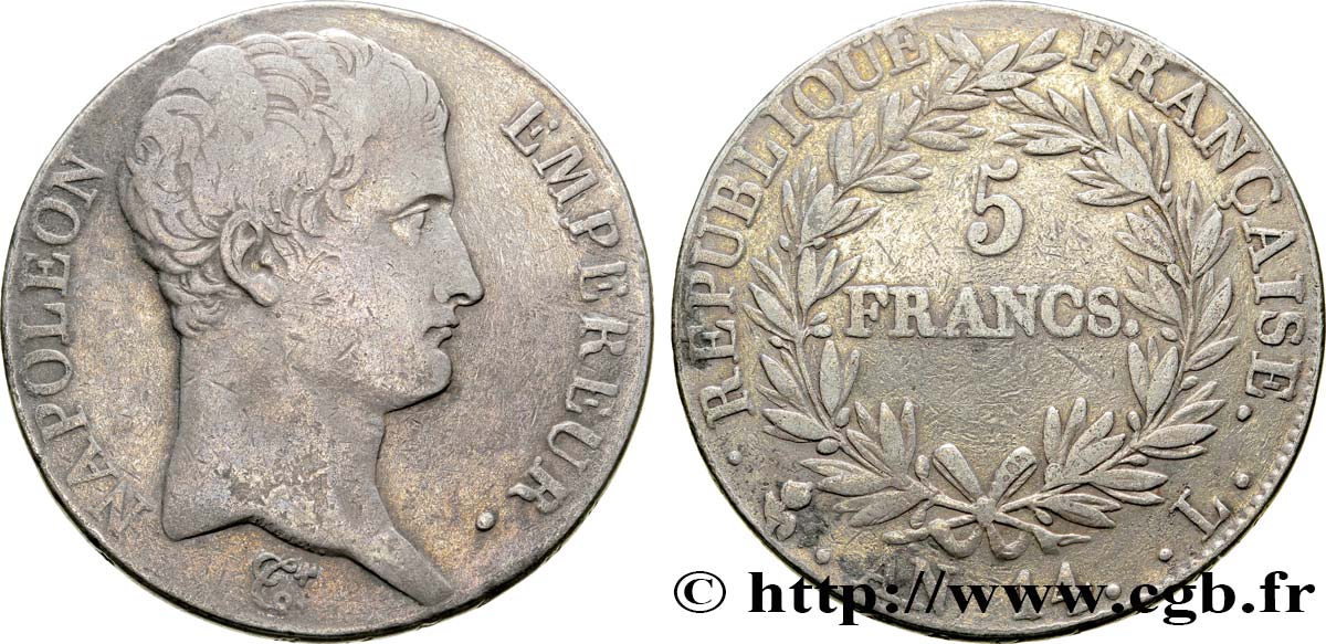 5 francs Napoléon Empereur, Calendrier révolutionnaire 1805 Bayonne F.303/25 TTB45 