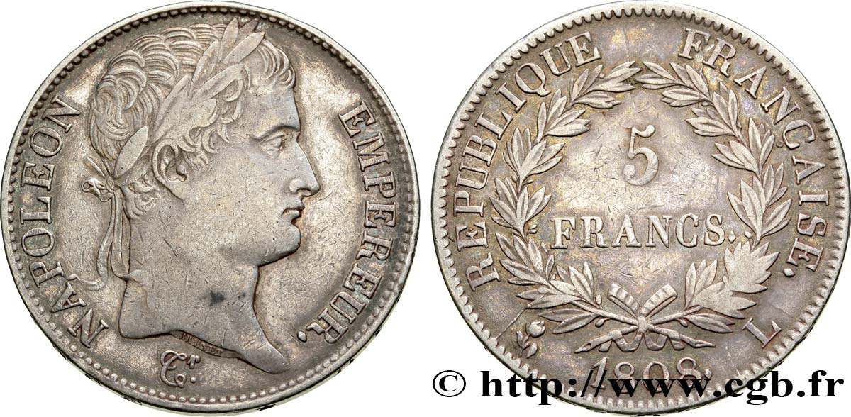 5 francs Napoléon Empereur, République française 1808 Bayonne F.306/9 SS48 