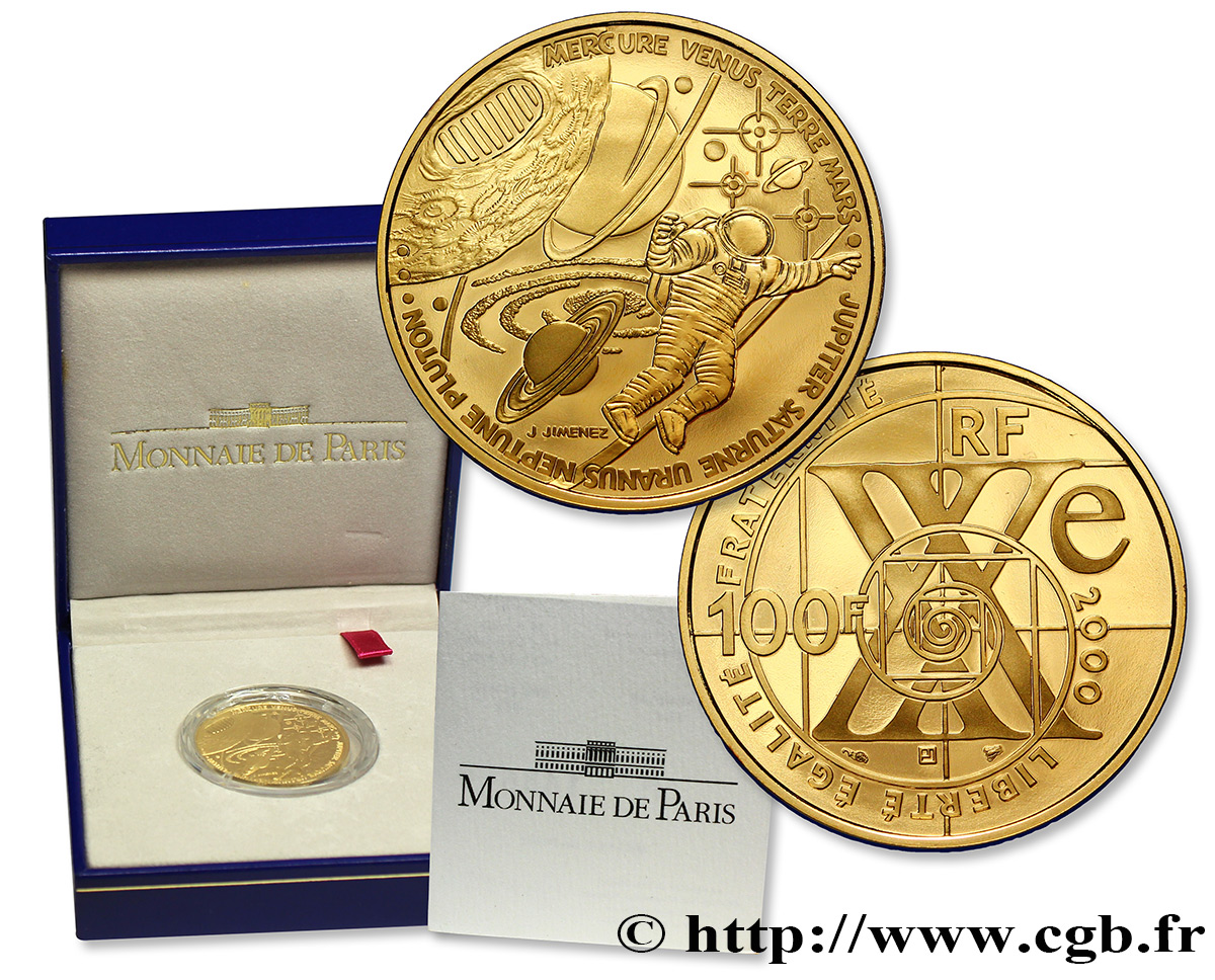 Belle Épreuve 100 francs Or - La Conquête de l’Espace 2000 Pessac F5.1686 1 FDC70